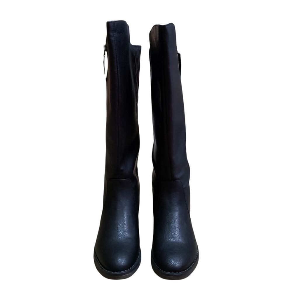 BONGO Bailey Knee High Boots Faux Rubber Wood Heel Black Quilted - Picture 2 of 11